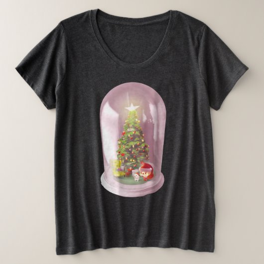 ガラスのドームに入ったクリスマスツリー プラスサイズTシャツ (デザイン正面)