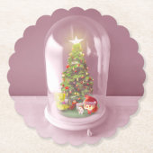 ガラスのドームに入ったクリスマスツリー ペーパーコースター (正面)