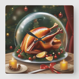 ガラスのドーム下の感謝祭とクリスマストルコ スクエア壁時計