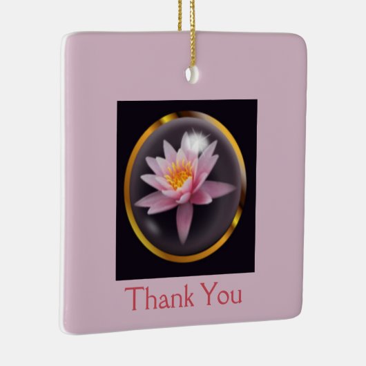 ガラスのドーム下の睡蓮と「ありがとう」 セラミックオーナメント (右)