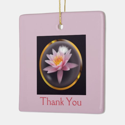 ガラスのドーム下の睡蓮と「ありがとう」 セラミックオーナメント (左)