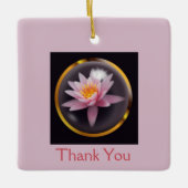 ガラスのドーム下の睡蓮と「ありがとう」 セラミックオーナメント (正面)