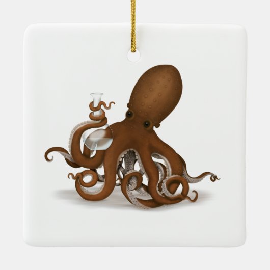 ガラスのフラスコを持つタコSteampunk科学者 セラミックオーナメント (裏面)