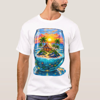 ガラスのボウルに閉じ込めたトロピカルアイランドパラダイス Tシャツ
