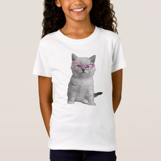 ガラスのワイシャツを持つ女の子猫 Tシャツ (正面)
