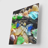 ガラスの壁時計デザイナー海ガラスシェル スクエア壁時計 (傾斜)