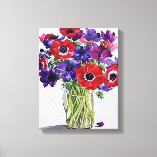 ガラスの壺に入ったアネモネ キャンバスプリント (正面)