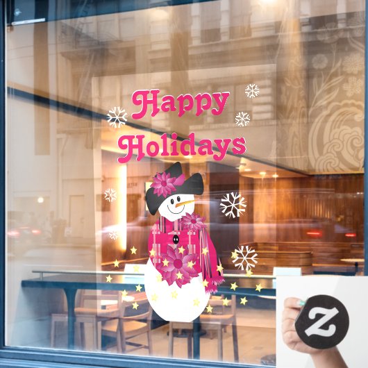 ガラスの大きなクリスマスの雪だるまをテーマ ウィンドウサイン (カフェ窓)