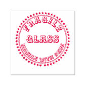 ガラスの気に丸い赤警告の壊れやすいハンドル セルフインキングスタンプ (デザイン)