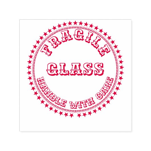 ガラスの気に丸い赤警告の壊れやすいハンドル セルフインキングスタンプ (デザイン)