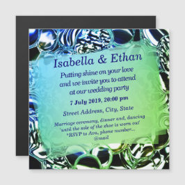 ガラスの泡または派手な青と緑の マグネット招待状