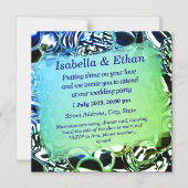 ガラスの泡または派手な青と緑の マグネット招待状 (正面)