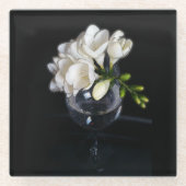 ガラスの白いフリーシア ガラスコースター (正面)