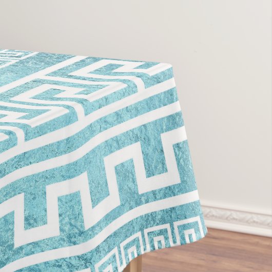 ガラスの穏やかで青いギリシャの雷文パターン テーブルクロス (インサイチュ)