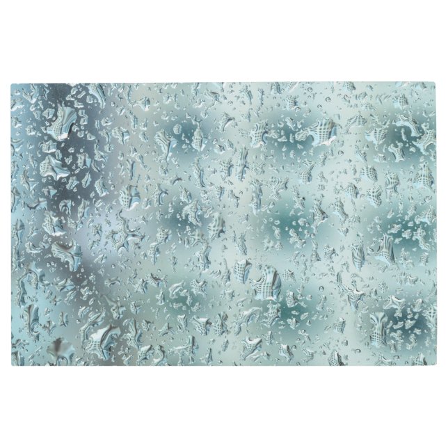 ガラスの窓の雨滴 メタルプリント (正面)