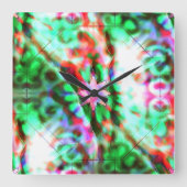 ガラスの花の斑点の星影、ピンクからグリーン スクエア壁時計 (正面)