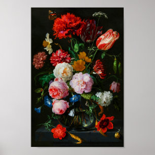 ガラスの花瓶で花を飾る静物詩 ポスター