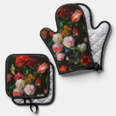 ガラスの花瓶で花を飾る静物詩 鍋つかみ&鍋敷きセット (正面/裏面)