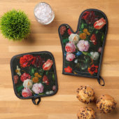 ガラスの花瓶で花を飾る静物詩 鍋つかみ&鍋敷きセット (トップダウン)