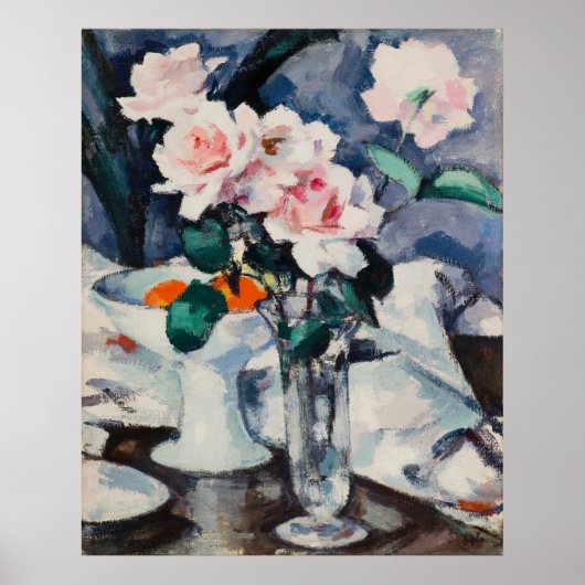 ガラスの花瓶にピンクのバラ 有名な絵画 ポスター (正面)