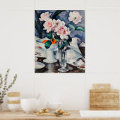 ガラスの花瓶にピンクのバラ 有名な絵画 ポスター (キッチン)