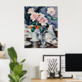 ガラスの花瓶にピンクのバラ 有名な絵画 ポスター (ホームオフィス)
