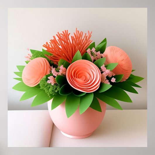 🌷 ガラスの花瓶に活けたエレガントなバラの壁飾り 🌿 ポスター (正面)