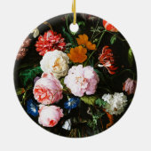 ガラスの花瓶に花を飾る静かなクラシック生活 セラミックオーナメント (裏面)