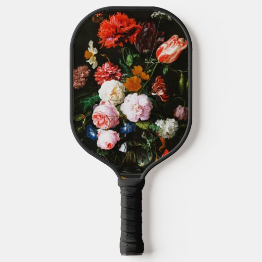 ガラスの花瓶に花を飾る静かなクラシック生活 ピックルボールラケット (正面)
