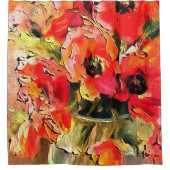 ガラスの花瓶のポピー黒い輪郭アート シャワーカーテン (正面)