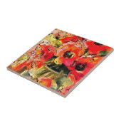 ガラスの花瓶のポピー黒い輪郭アート タイル (側面)