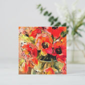 ガラスの花瓶のポピー黒い輪郭アート 招待状 (スタンド正面)