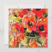 ガラスの花瓶のポピー黒い輪郭アート 招待状 (正面)