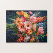 ガラスの花瓶の明るい春の花束 ジグソーパズル (横)