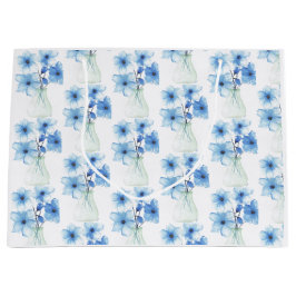 ガラスの花瓶の青い花 ラージペーパーバッグ