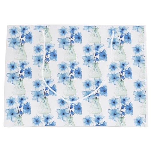 ガラスの花瓶の青い花 ラージペーパーバッグ (正面)