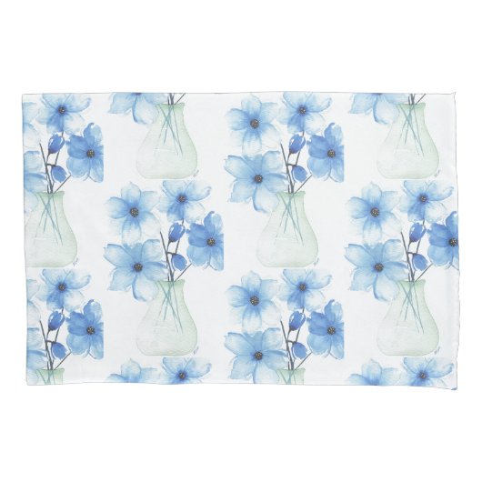 ガラスの花瓶の青い花 枕カバー (正面)