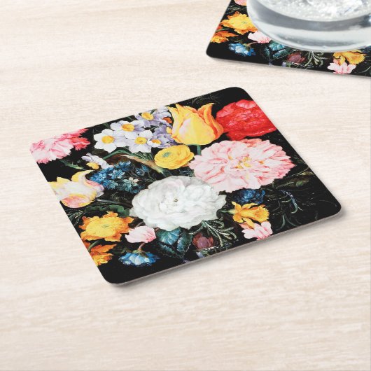 ガラスの花Jan Brueghel the Younger スクエアペーパーコースター (アングル)