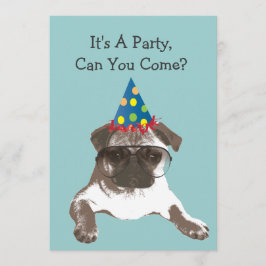 ガラスの誕生日のパーティの招待状のおもしろいなパグ 招待状