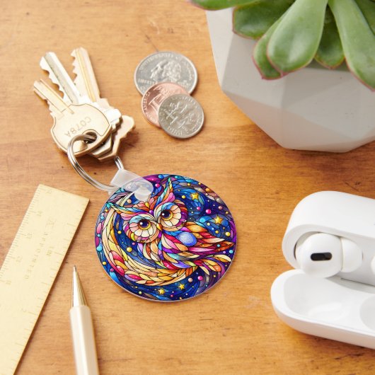 ガラスの静けさフローラステンドグラスの窓 キーホルダー (デスク)