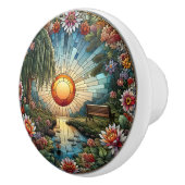 ガラスの静けさフローラステンドグラスの窓 セラミックノブ (右)