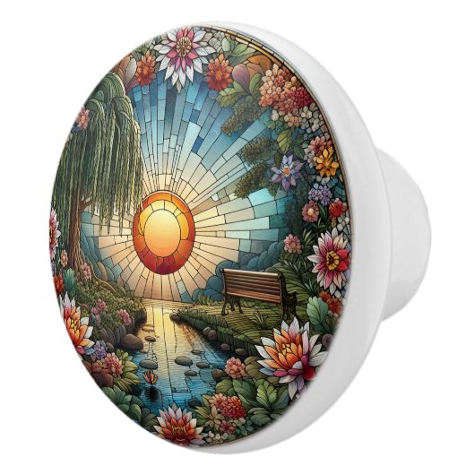 ガラスの静けさフローラステンドグラスの窓 セラミックノブ (右)