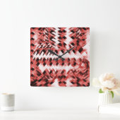 ガラスまたはストライプ鏡シェード付き赤い十字型の スクエア壁時計 (ホーム)