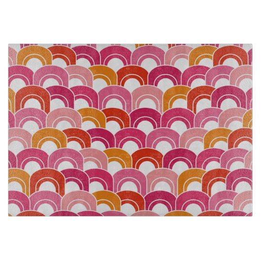 ガラスまな板のモダンな波のピンク+ カッティングボード (正面)