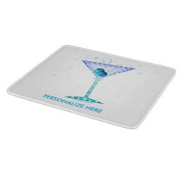 ガラスまな板、マルティーニの青いデザイン カッティングボード