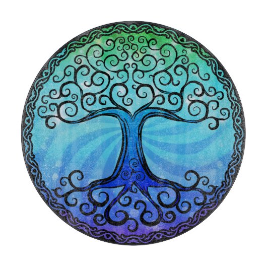 ガラスまな板- 「Lifeのケルト族の木 カッティングボード (正面)