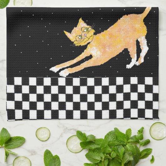 ガラスを持つアーチ形になるショウガ猫 キッチンタオル (折り畳み)