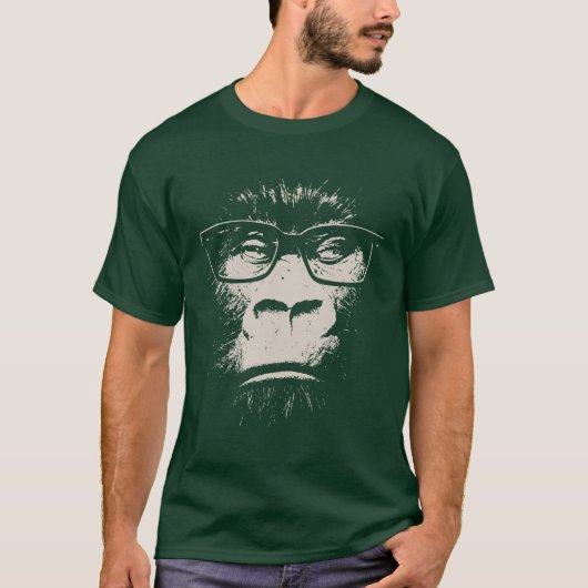 ガラスを持つヒップスターのゴリラ Tシャツ (正面)