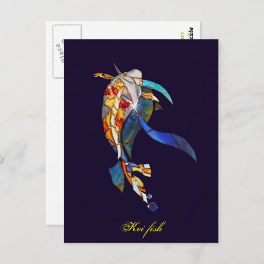 ガラスエレガントコイ魚モダンファインアート葉書 ポストカード (正面/裏面)