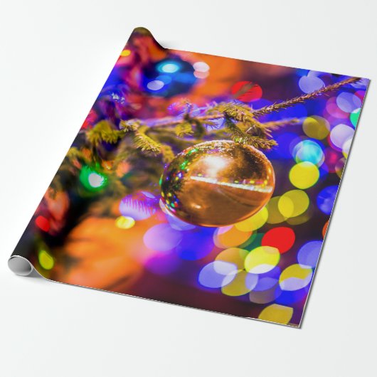 ガラスオーナメントボール、明るいライト ラッピングペーパー (アンロールド)